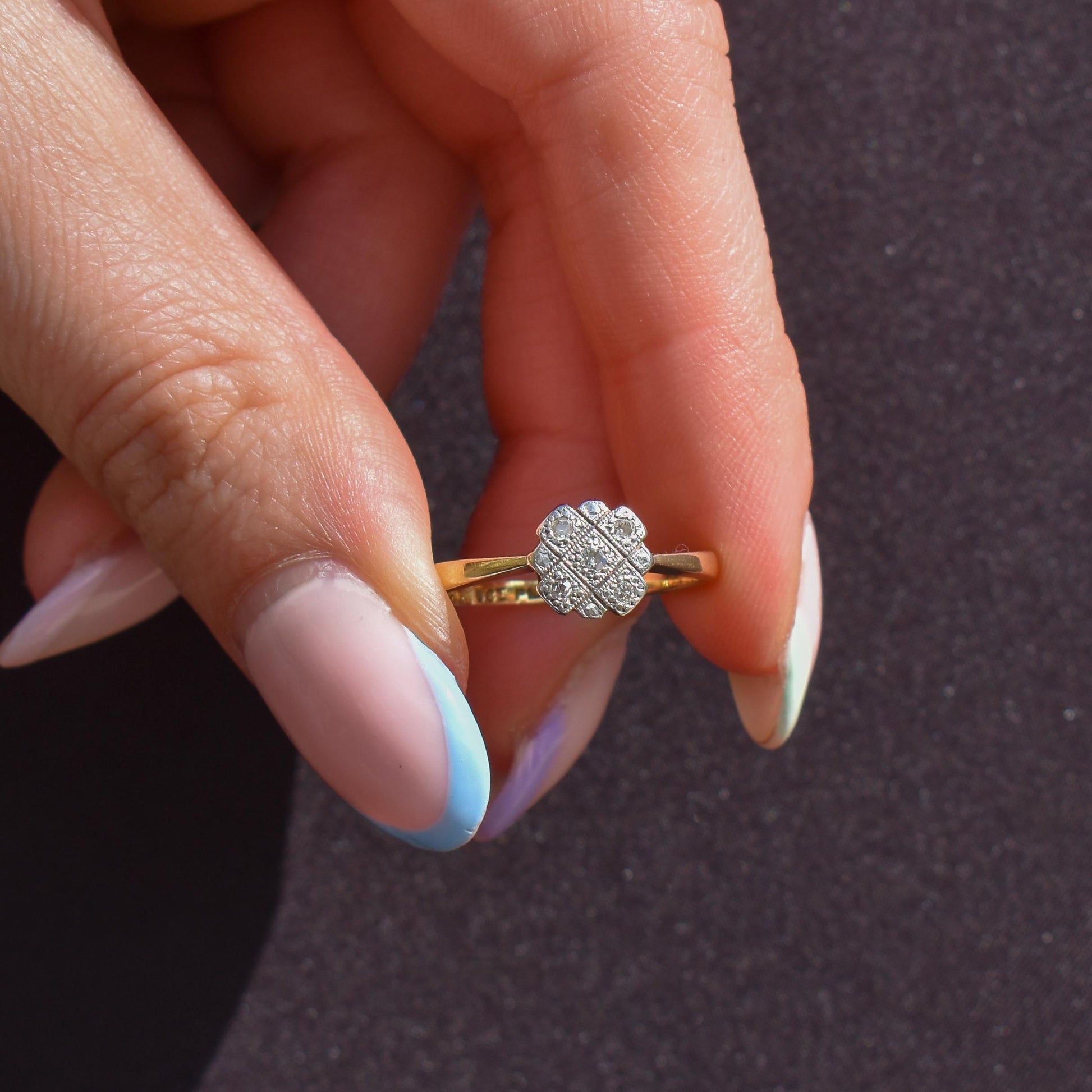 Art Deco Diamond Cross Cluster 18ct Yellow Gold and Platinum Ring