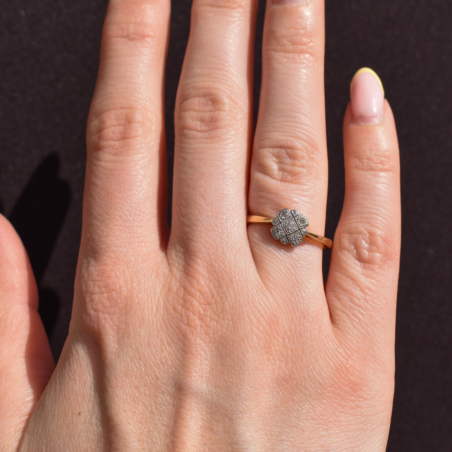Art Deco Diamond Cross Cluster 18ct Yellow Gold and Platinum Ring