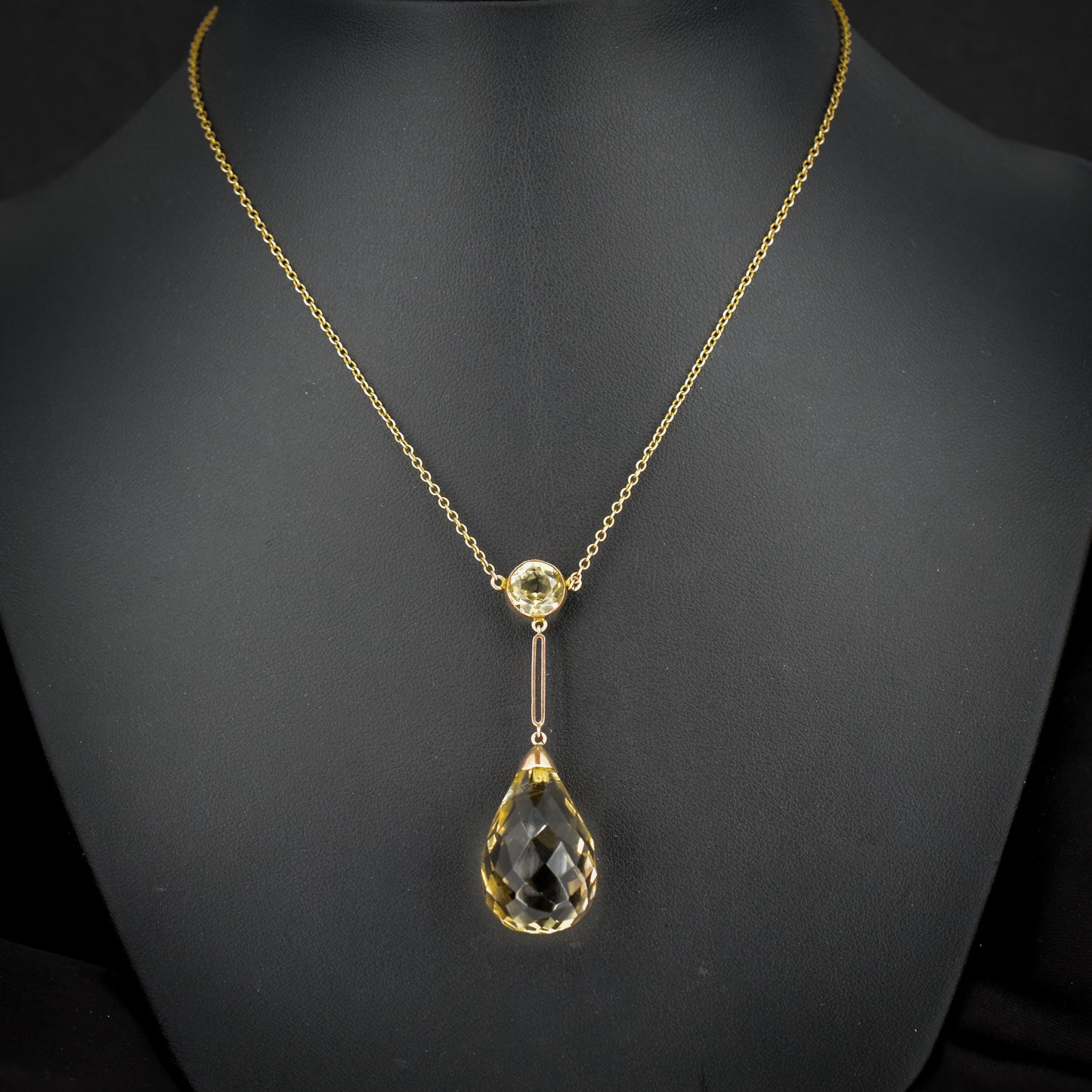 Antique Briolette Cut Citrine Gold Drop Pendant Necklace | 16.5"