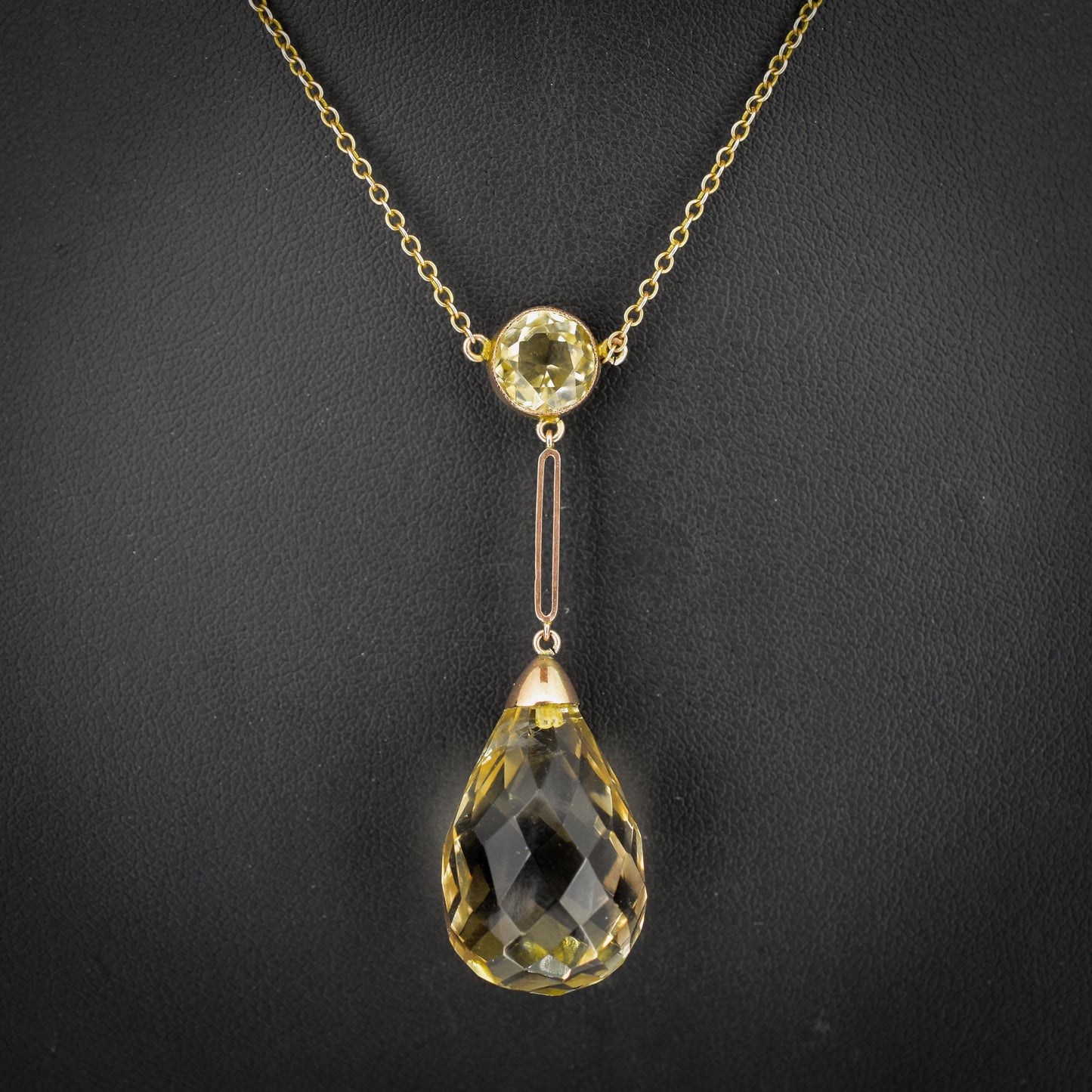 Antique Briolette Cut Citrine Gold Drop Pendant Necklace | 16.5"