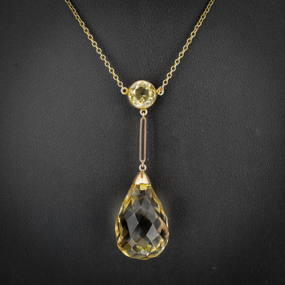 Antique Briolette Cut Citrine Gold Drop Pendant Necklace | 16.5"