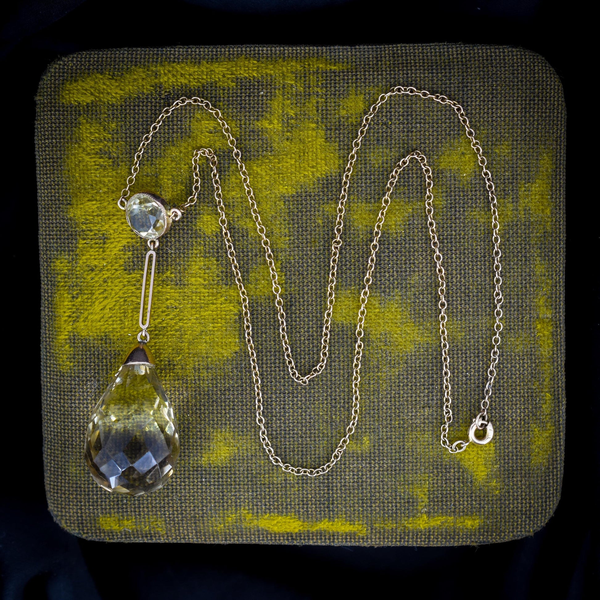 Antique Briolette Cut Citrine Gold Drop Pendant Necklace | 16.5"