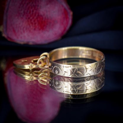 Antique Heart Padlock Drop 9ct Gold Engraved Band Ring | B'Ham 1916
