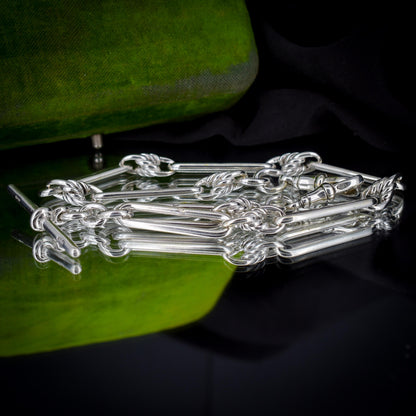 Antique Sterling Silver Trombone Love Knot Watch Chain with Double Dog Clip and T Bar | 15"