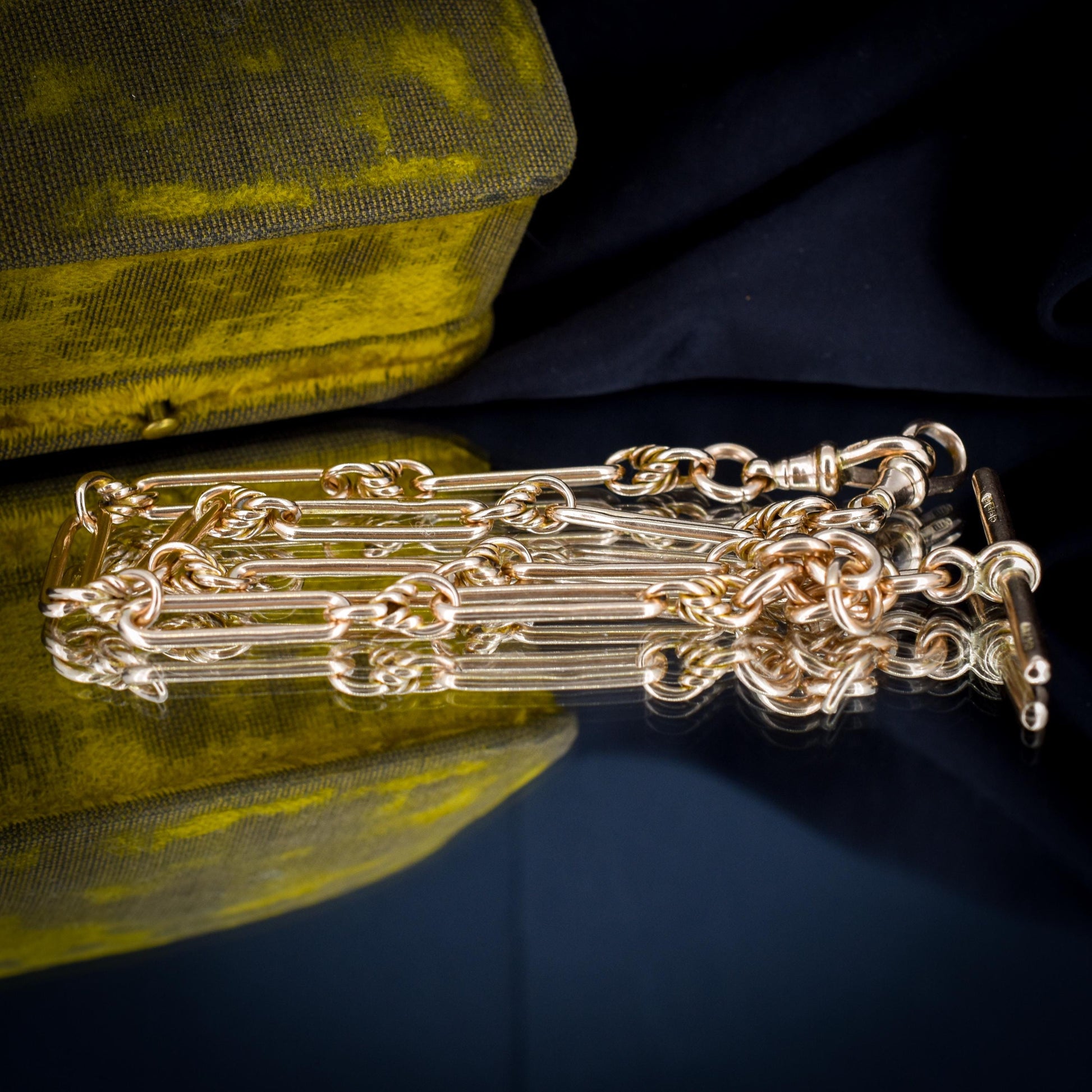 Antique '1919' 9ct Gold Trombone and Love Knot Link Albert Chain Necklace | 15.5"