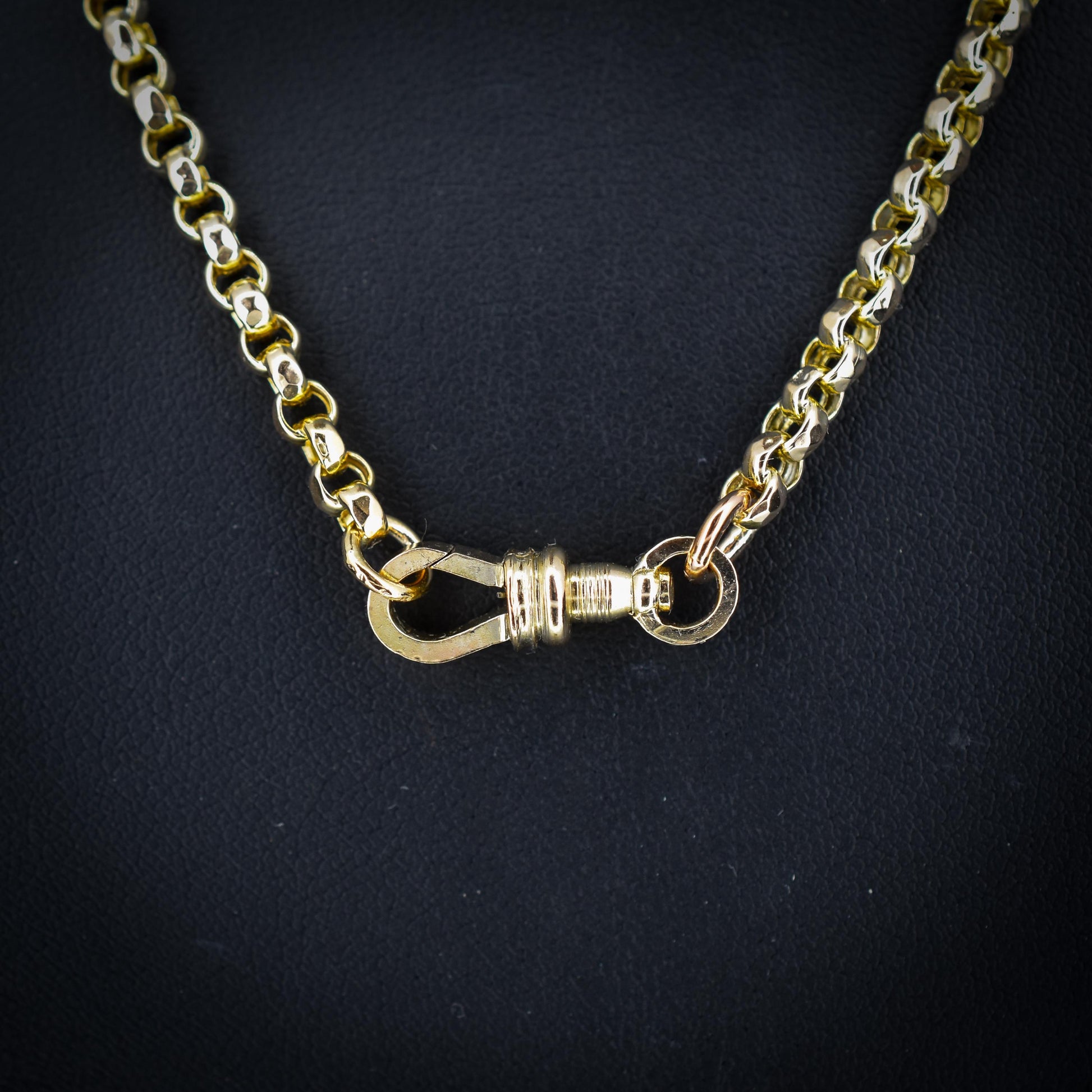 Antique Victorian 9ct Gold Faceted Belcher Link Chain Necklace with Dog Clip | 18.5"