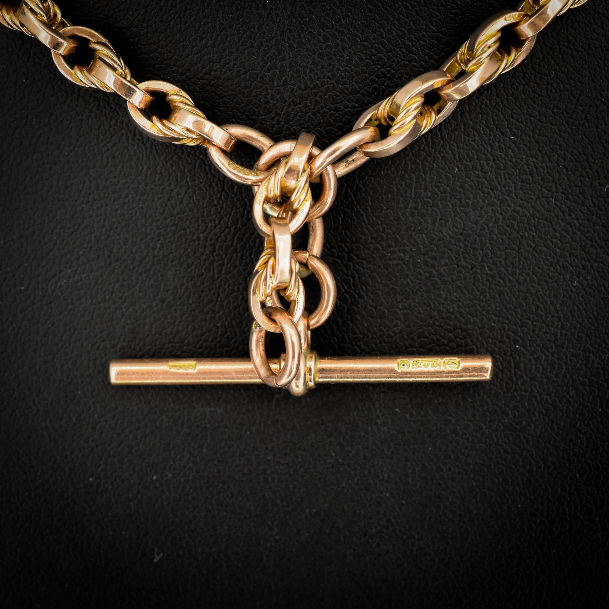 Art Deco '1929' 9ct Gold Love Knot Link Double Albert Watch Chain Necklace | 15"