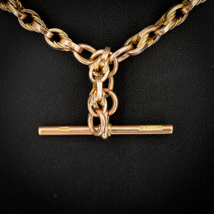 Art Deco '1929' 9ct Gold Love Knot Link Double Albert Watch Chain Necklace | 15"
