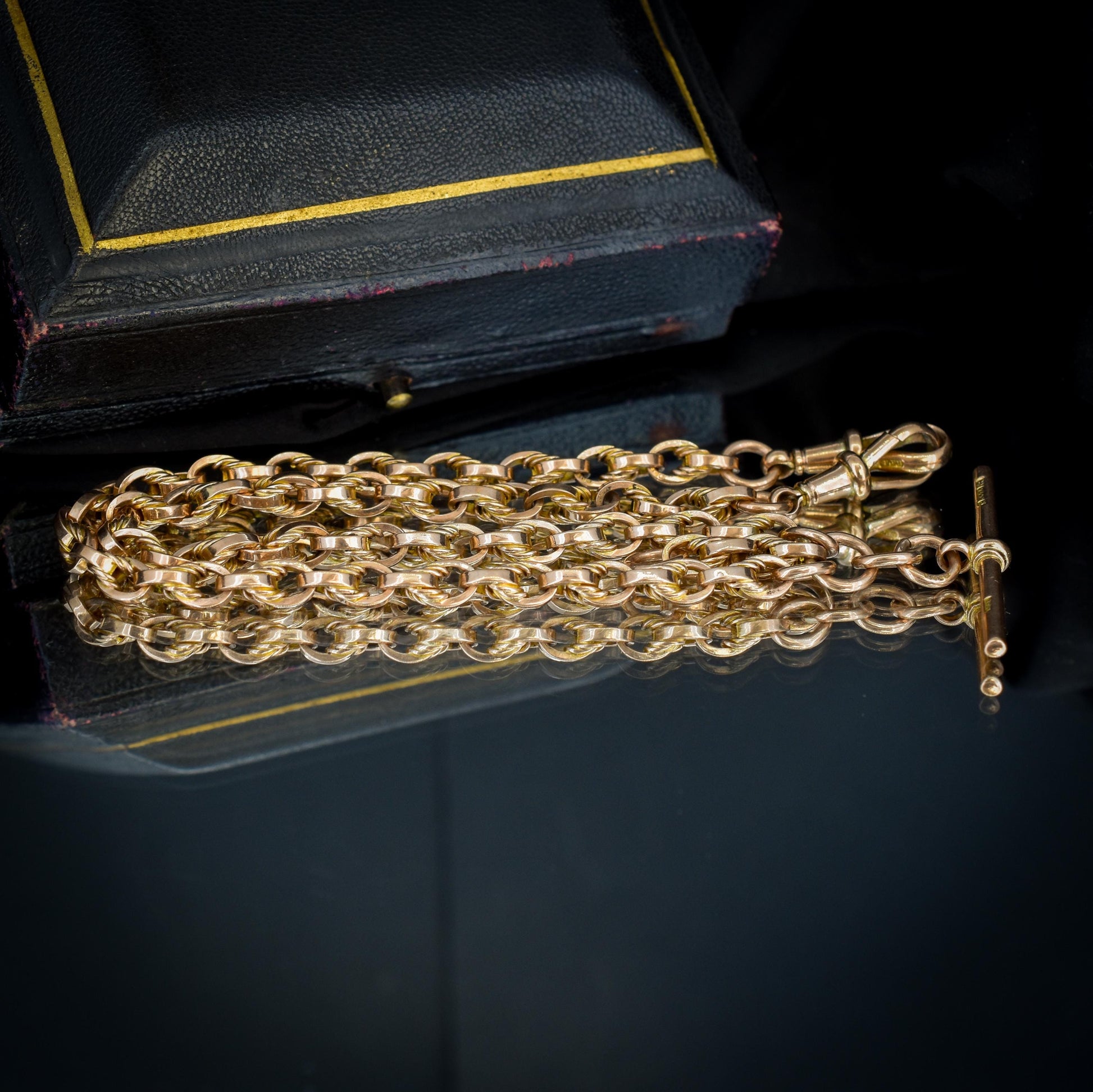 Art Deco '1929' 9ct Gold Love Knot Link Double Albert Watch Chain Necklace | 15"