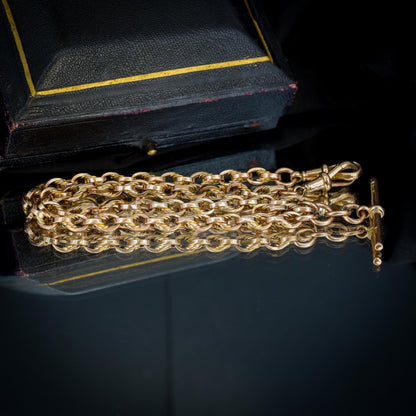Art Deco '1929' 9ct Gold Love Knot Link Double Albert Watch Chain Necklace | 15"