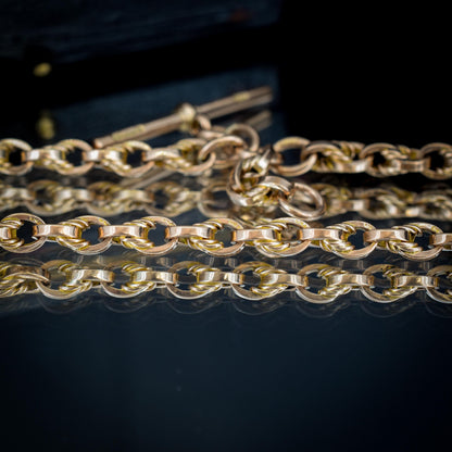 Art Deco '1929' 9ct Gold Love Knot Link Double Albert Watch Chain Necklace | 15"