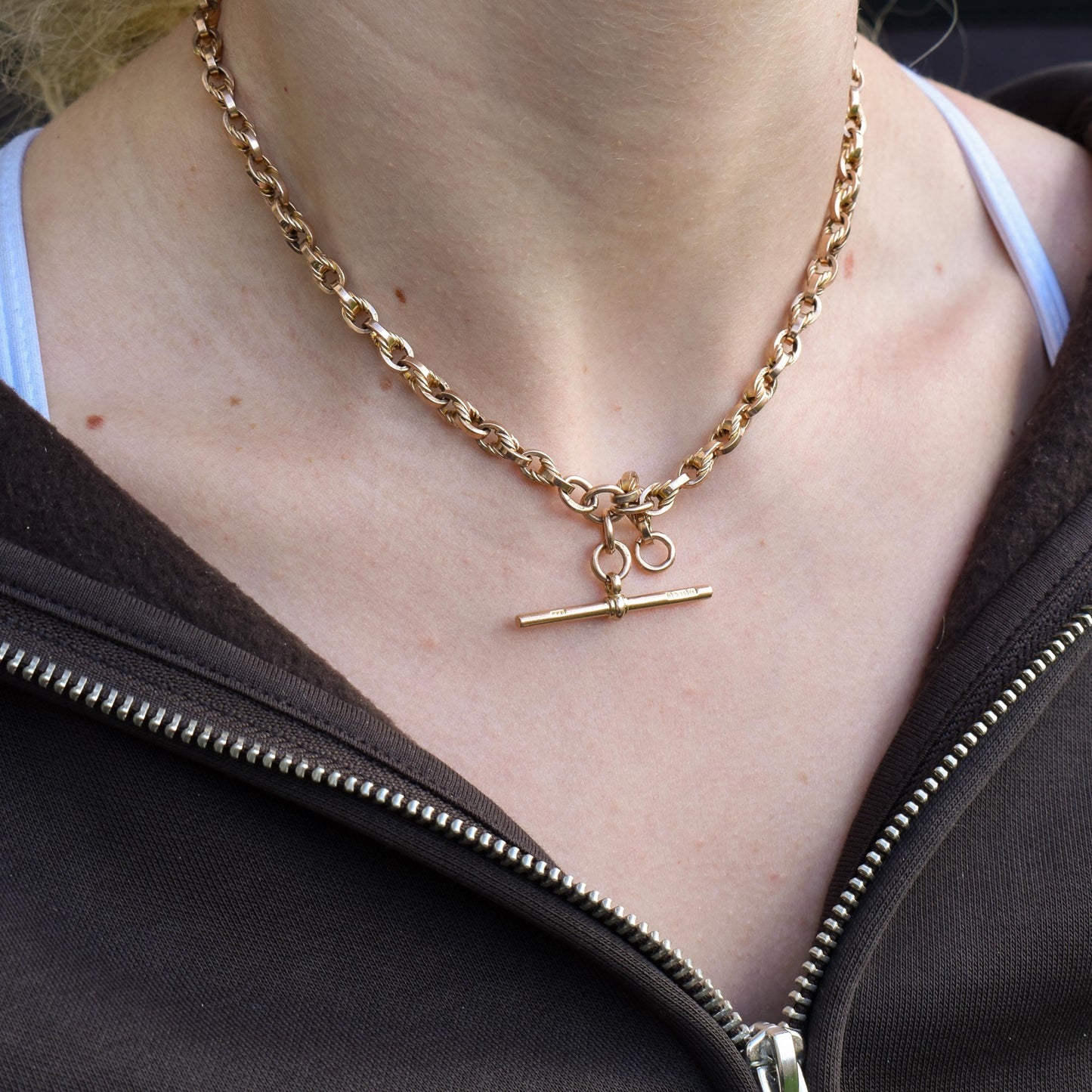 Art Deco '1929' 9ct Gold Love Knot Link Double Albert Watch Chain Necklace | 15"