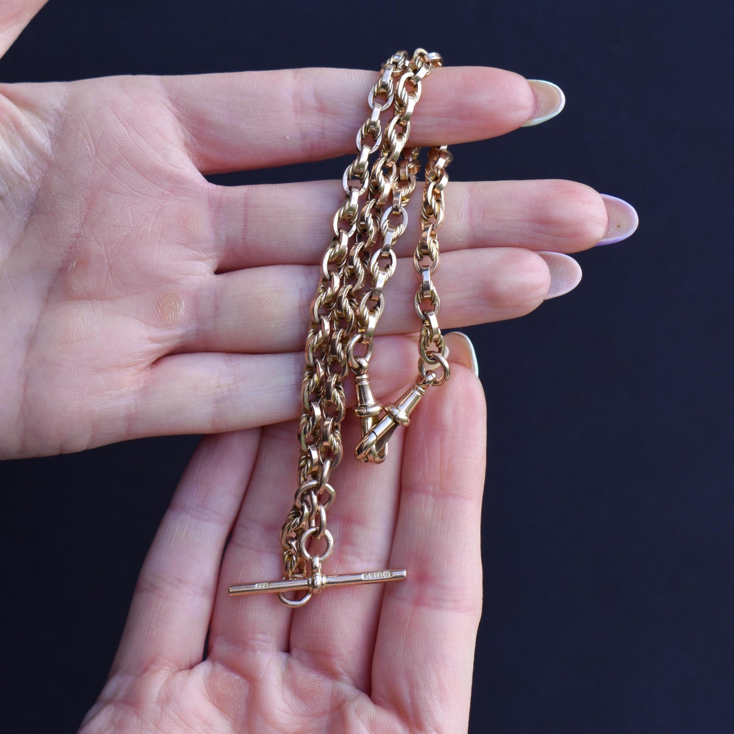 Art Deco '1929' 9ct Gold Love Knot Link Double Albert Watch Chain Necklace | 15"