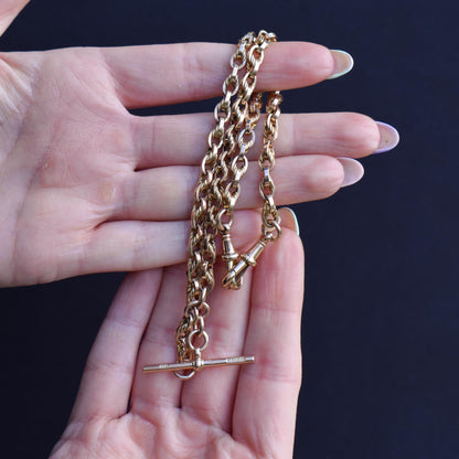 Art Deco '1929' 9ct Gold Love Knot Link Double Albert Watch Chain Necklace | 15"