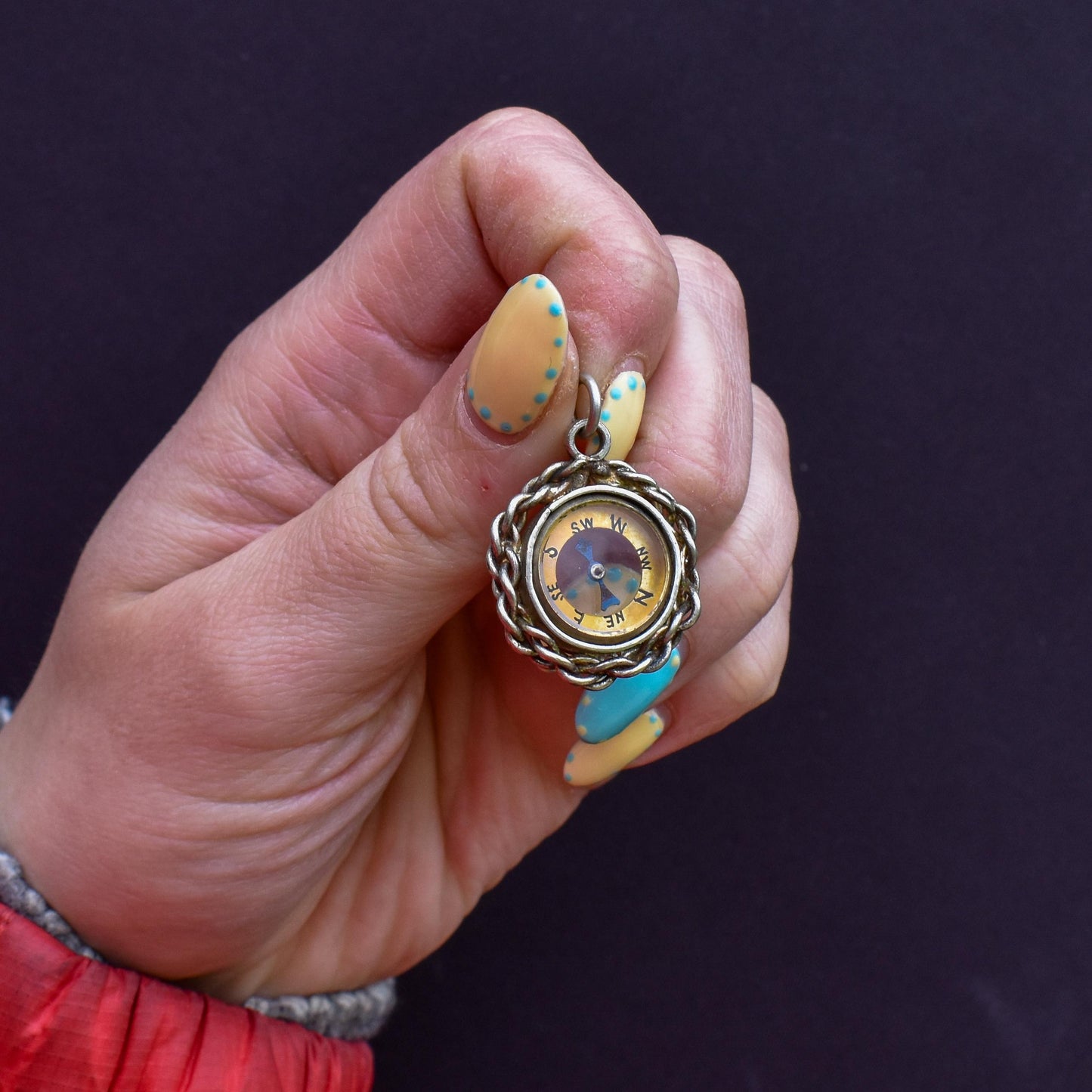 Antique Round Compass Pendant Charm