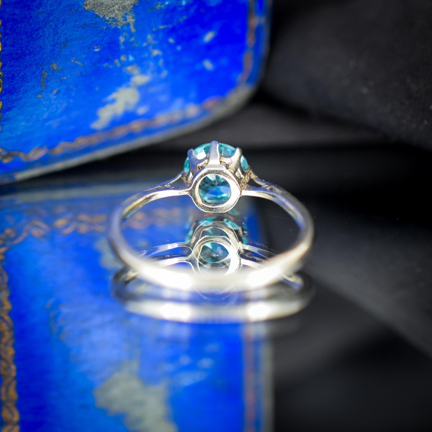 Vintage Blue Zircon Round Solitaire 9ct Gold Ring | Art Deco