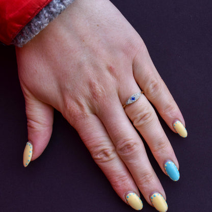 Art Deco Blue Sapphire and Diamond 18ct Yellow Gold and Platinum Ring