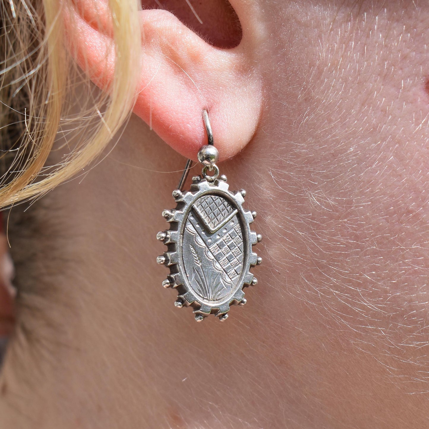 Antique Victorian Sterling Silver Aesthetic Earrings | Circa.1880