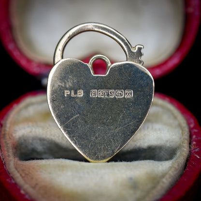 Vintage 9ct Yellow Gold Engraved Fancy Heart Padlock Charm Pendant