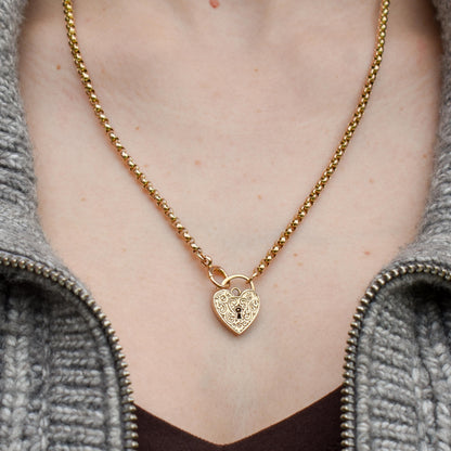 Vintage 9ct Yellow Gold Engraved Fancy Heart Padlock Charm Pendant