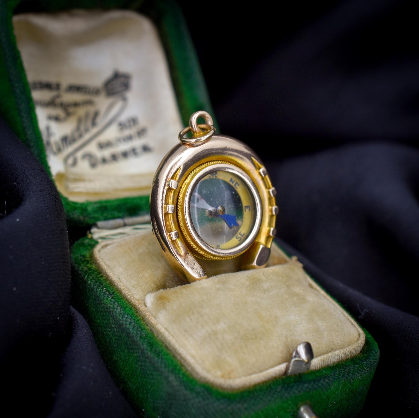 Antique 10ct Gold Horseshoe Compass Pendant Charm