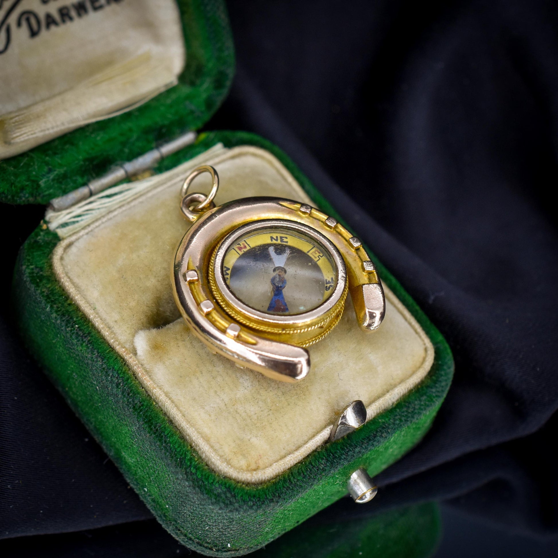Antique 10ct Gold Horseshoe Compass Pendant Charm