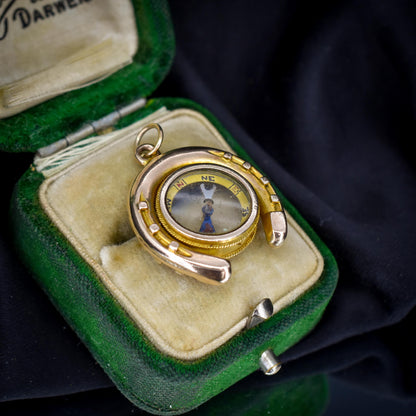 Antique 10ct Gold Horseshoe Compass Pendant Charm