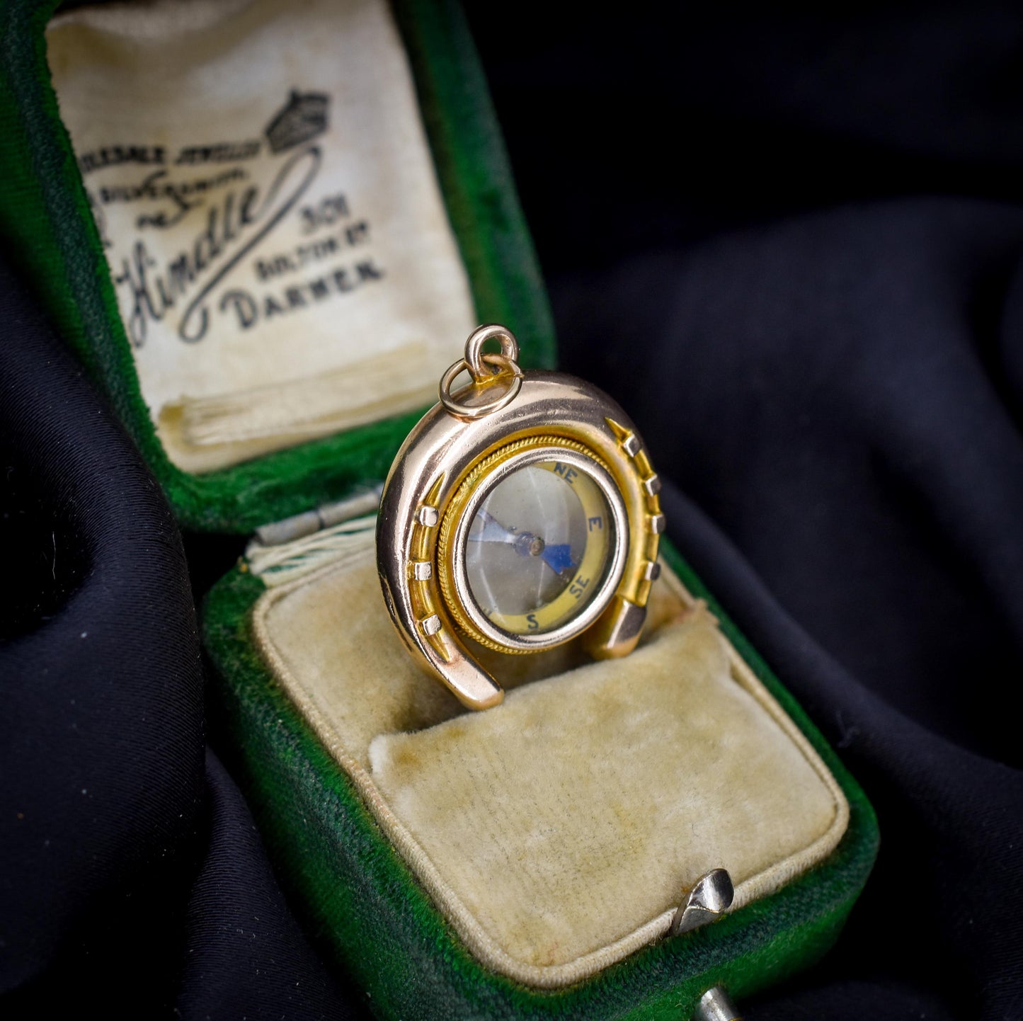 Antique 10ct Gold Horseshoe Compass Pendant Charm