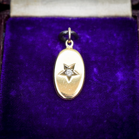 Antique 18ct Gold Oval Diamond Star Charm Pendant