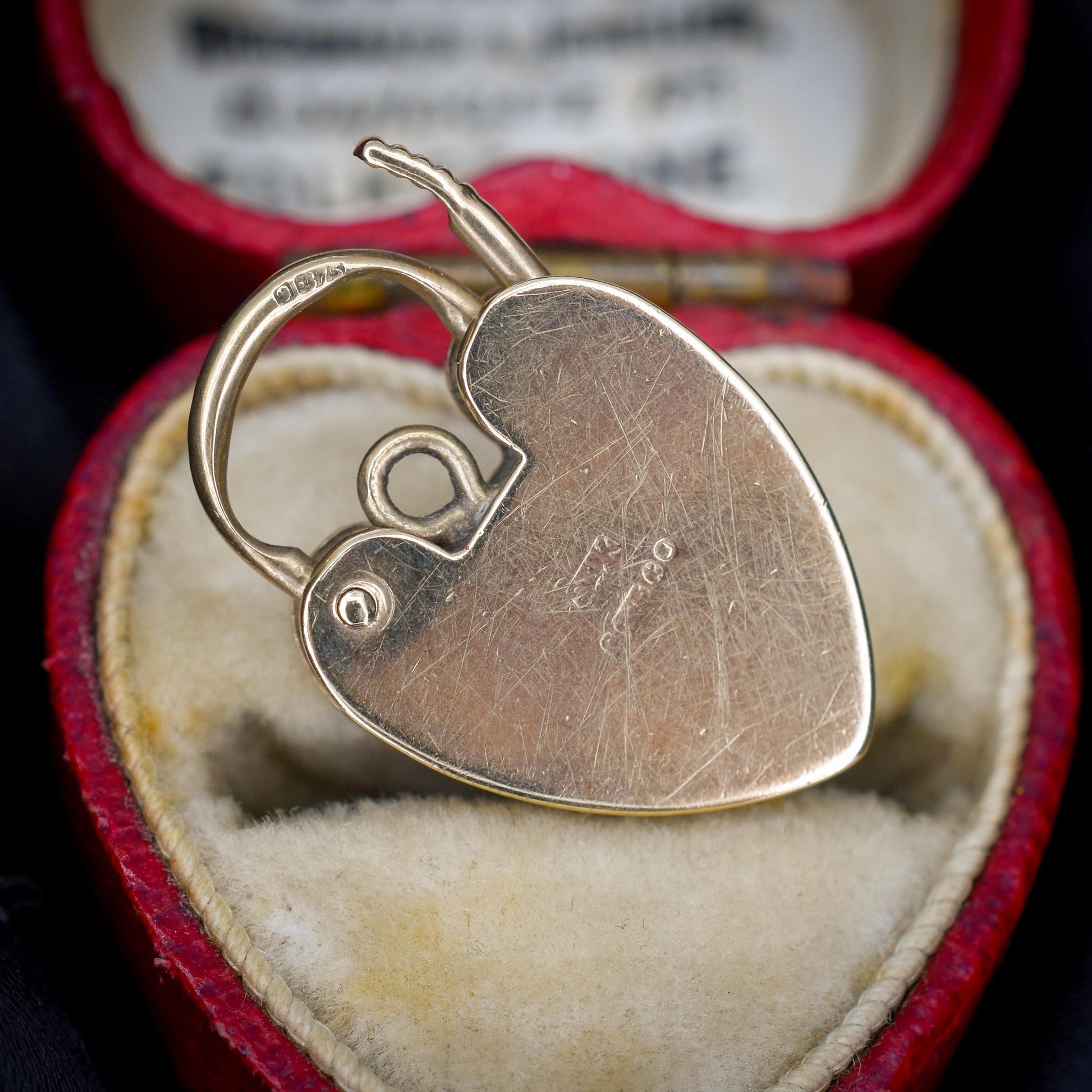 Vintage 9ct Yellow Gold Engraved Heart Padlock Charm Pendant
