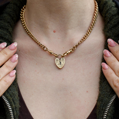 Vintage 9ct Yellow Gold Engraved Heart Padlock Charm Pendant