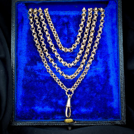 Antique 18ct Rolled Gold Faceted Belcher Link Guard Chain Necklace with Dog Clip | 54"