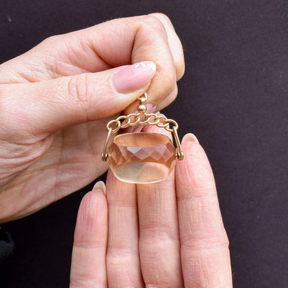 Antique Citrine Spinning Swivel Fob Gold Charm Pendant | Chester 1914