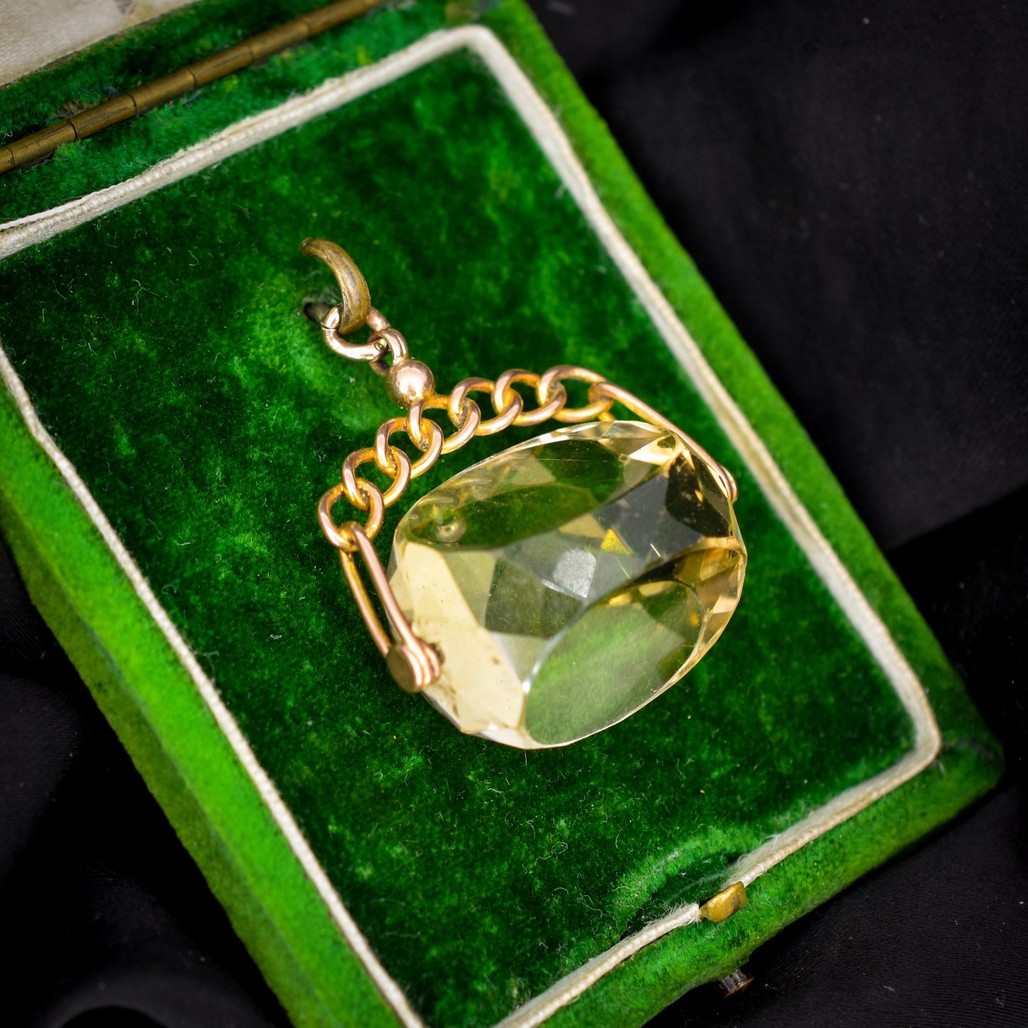 Antique Citrine Spinning Swivel Fob Gold Charm Pendant | Chester 1914