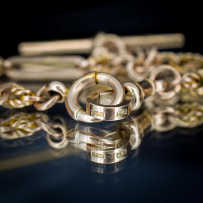 Antique '1918' 9ct Gold Trombone and Love Knot Link Albert Chain Necklace | 14.25"