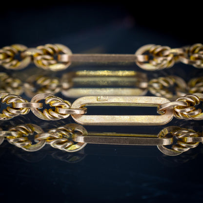 Antique '1918' 9ct Gold Trombone and Love Knot Link Albert Chain Necklace | 14.25"