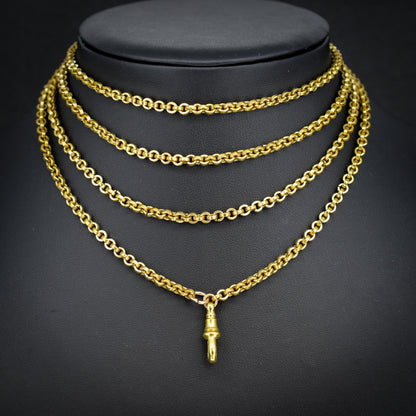 Antique Rolled Gold Rolo Link Guard Chain Necklace with Dog Clip | 52"