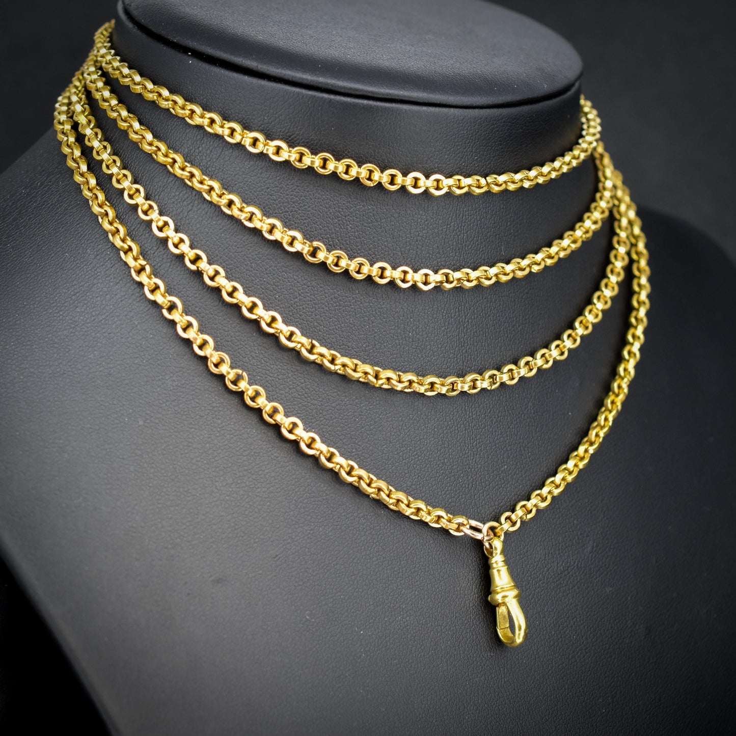 Antique Rolled Gold Rolo Link Guard Chain Necklace with Dog Clip | 52"