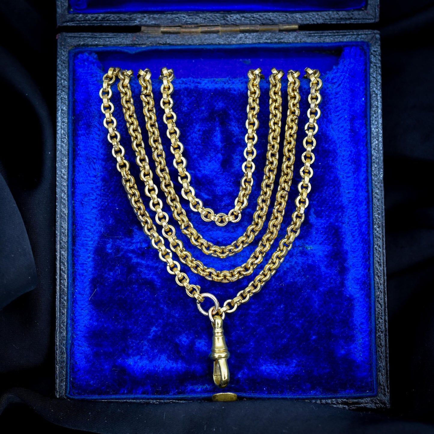 Antique Rolled Gold Rolo Link Guard Chain Necklace with Dog Clip | 52"