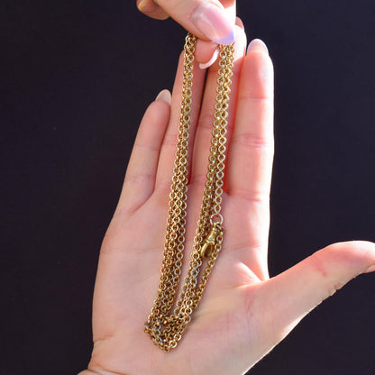 Antique Rolled Gold Rolo Link Guard Chain Necklace with Dog Clip | 52"