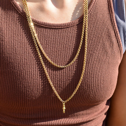 Antique Rolled Gold Rolo Link Guard Chain Necklace with Dog Clip | 52"