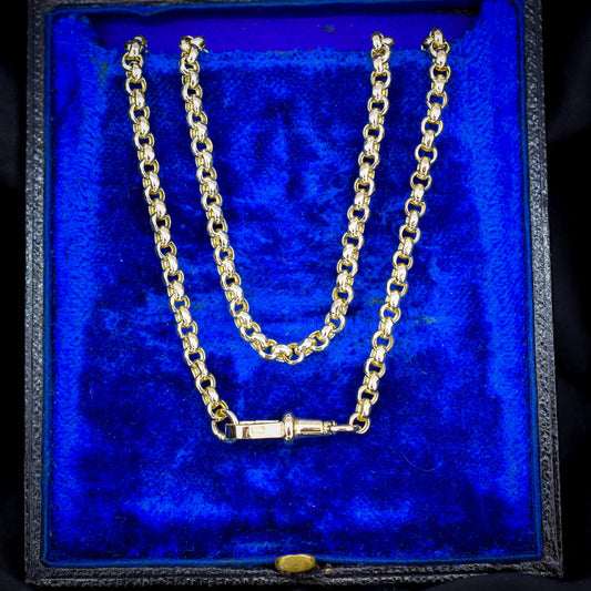 Antique Victorian 9ct Gold Faceted Belcher Link Chain Necklace with Dog Clip | 18.5"