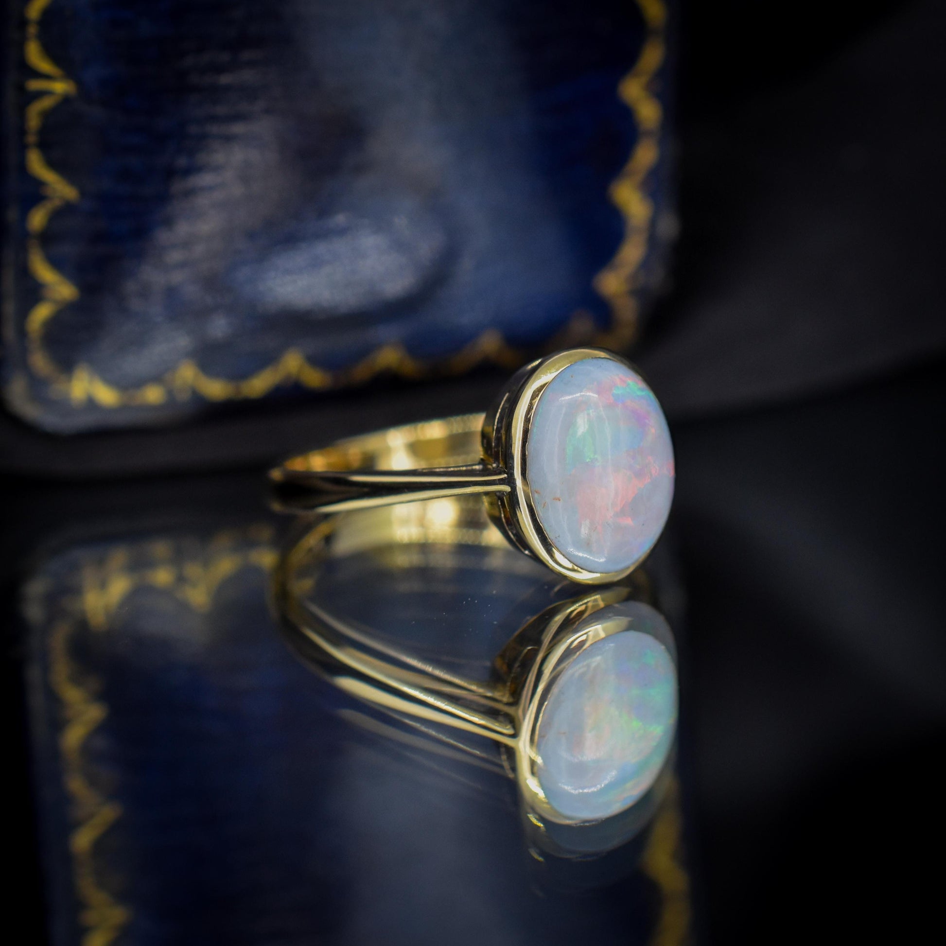 Antique Natural Opal Oval Solitaire 9ct Yellow Gold Ring