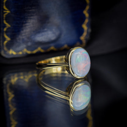 Antique Natural Opal Oval Solitaire 9ct Yellow Gold Ring