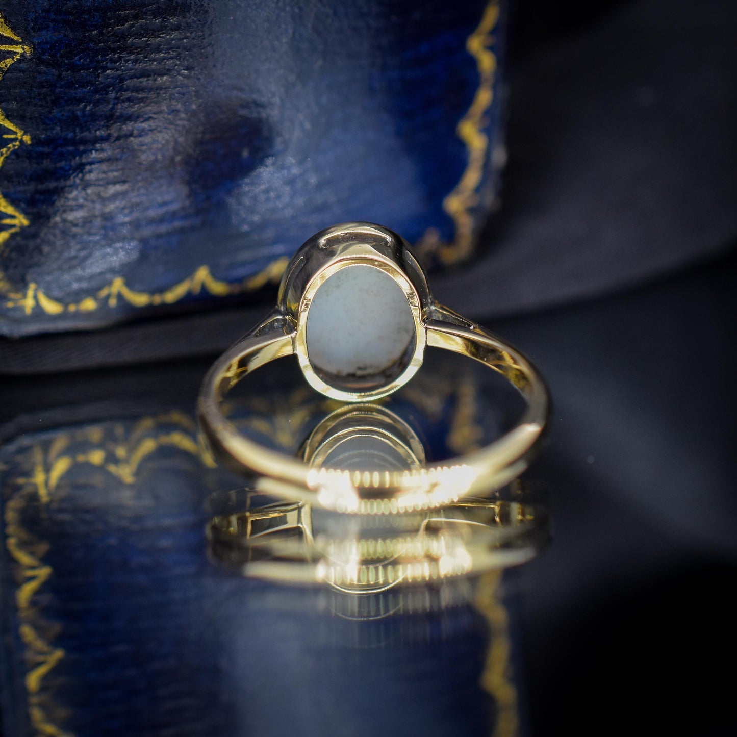 Antique Natural Opal Oval Solitaire 9ct Yellow Gold Ring