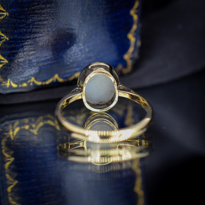 Antique Natural Opal Oval Solitaire 9ct Yellow Gold Ring