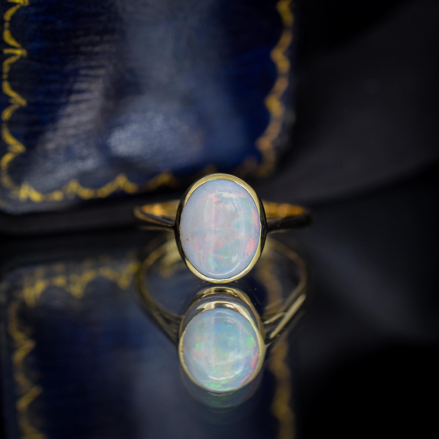 Antique Natural Opal Oval Solitaire 9ct Yellow Gold Ring
