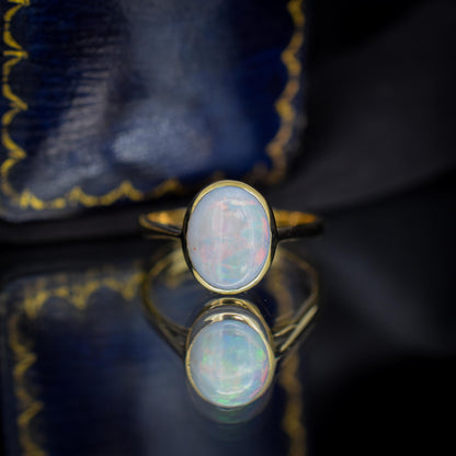Antique Natural Opal Oval Solitaire 9ct Yellow Gold Ring