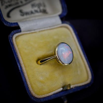 Antique Natural Opal Oval Solitaire 9ct Yellow Gold Ring