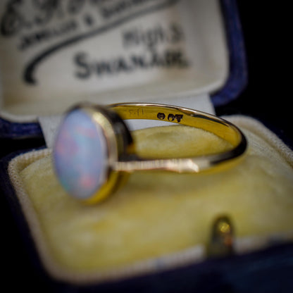 Antique Natural Opal Oval Solitaire 9ct Yellow Gold Ring